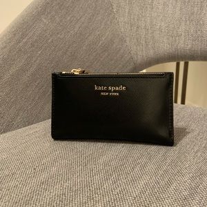 Leila small slim bifold wallet - Black with Pink trims